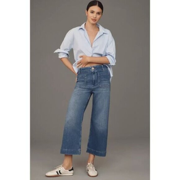 Maeve Colette Jeans Cropped Wide Leg High Rise Patch Pockets Denim 29 - Picture 1 of 10